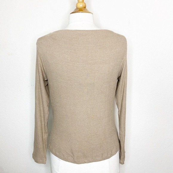 LNA Clyde Slub Sweater with Collar Cut Out in Heather Taupe M NWT - Picture 7 of 9